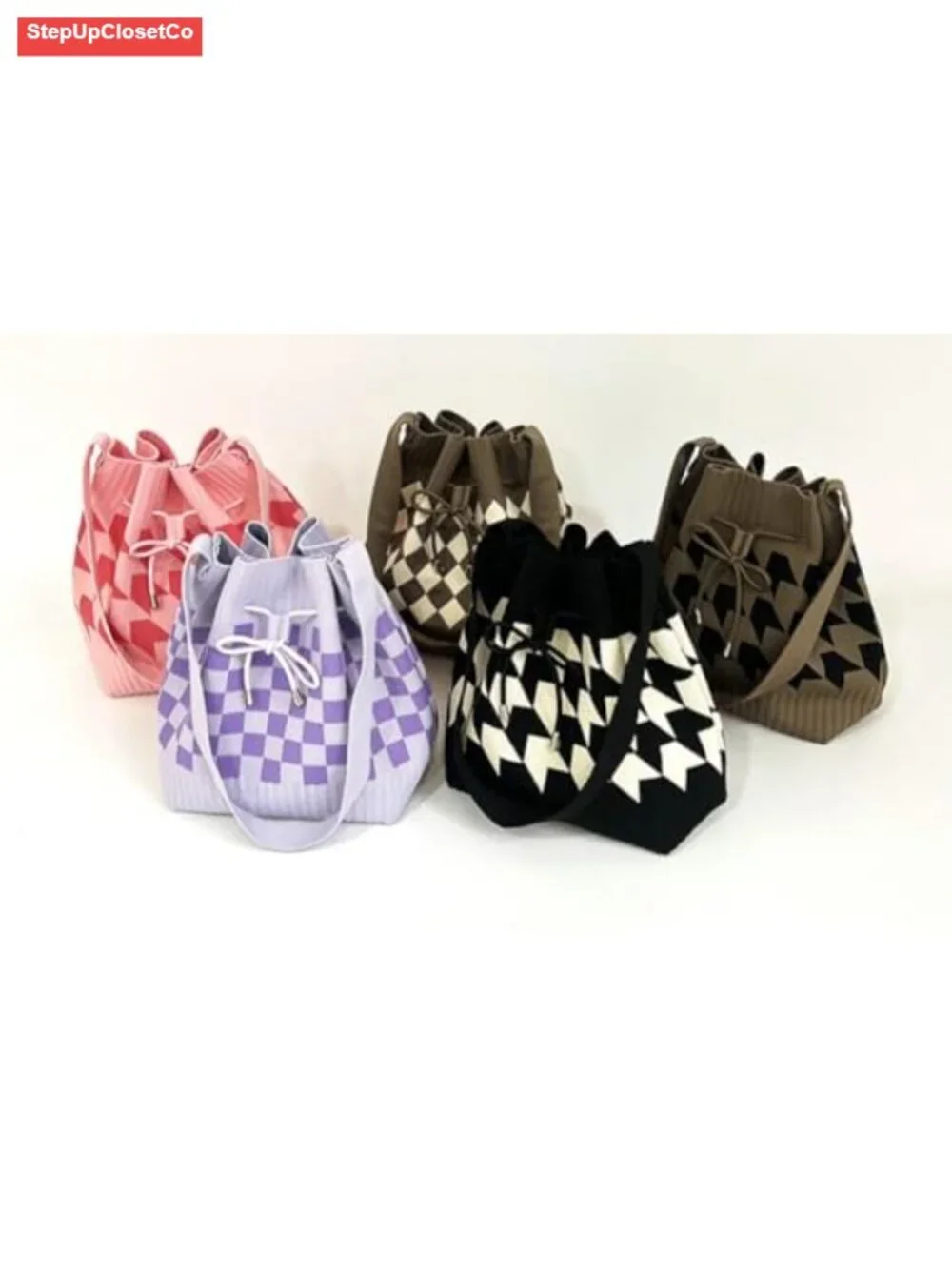 Knit Bucket Bag Women Crochet Shoulder Crossbody Purse Summer Beach Handbag
